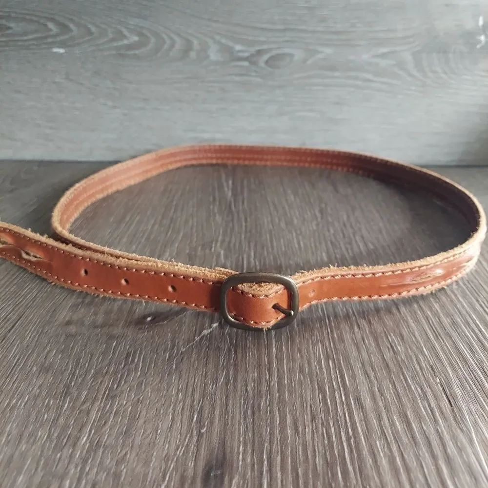 LP by Linea Pelle Brown Leather Skinny Belt Gold Sequin Accents Small
